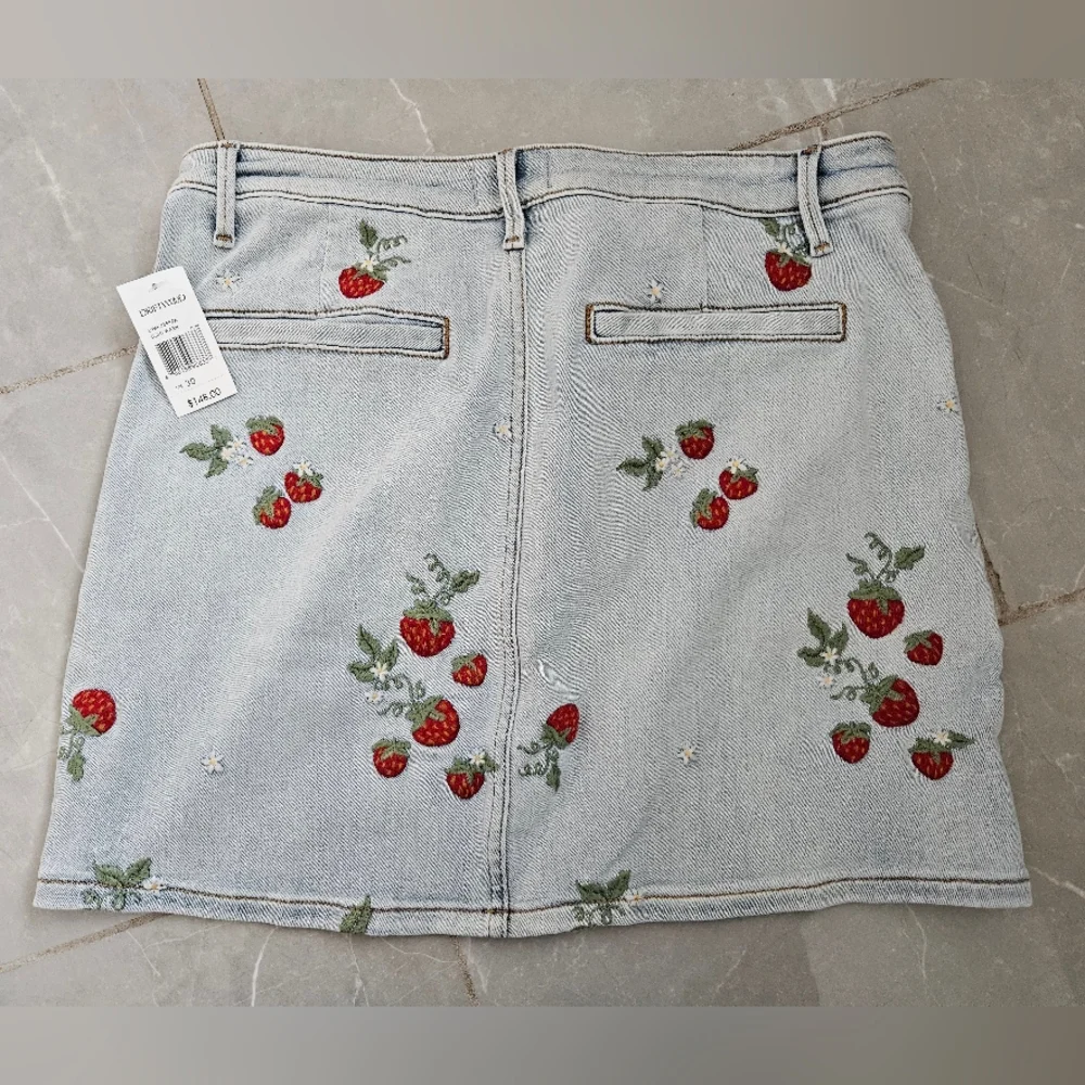 Blue Denim Skirt with Strawberry Embroidery - Picture 2 of 2